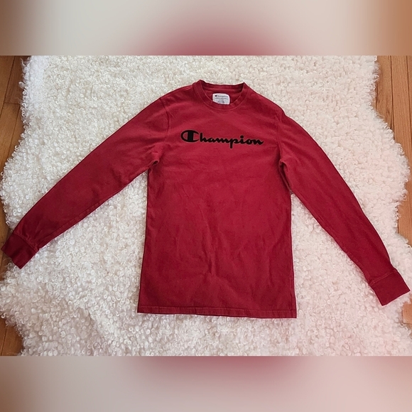 Champion Size Small Men's Red Long Sleeve Shirt Cotton Athletic Casual - Picture 6 of 8